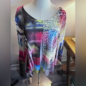Impulse Pink and Blue Graphic Long Sleeve Blouse XL